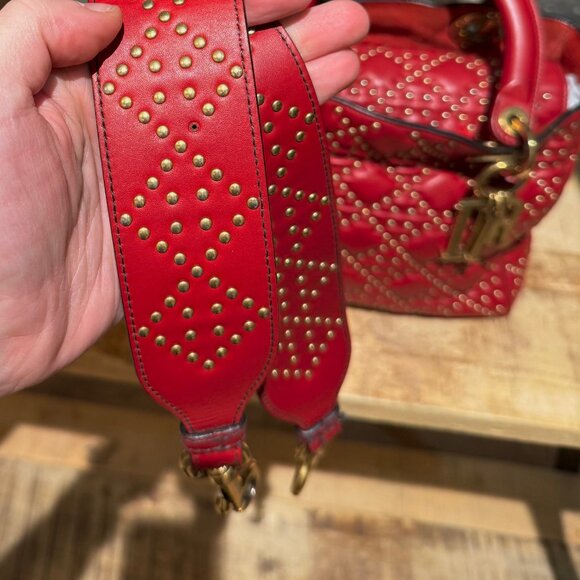 Christian Dior Red Leather Gold Studded Medium Lady Dior Bag - Picture 9 of 16